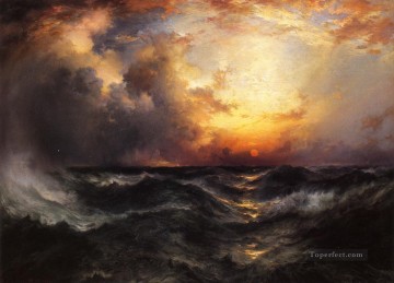  sun Oil Painting - Sunset in Mid Ocean seascape Thomas Moran